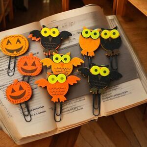 Halloween Owl Pumpkin  Paperclip Bookmark School Office Supply Set of 9